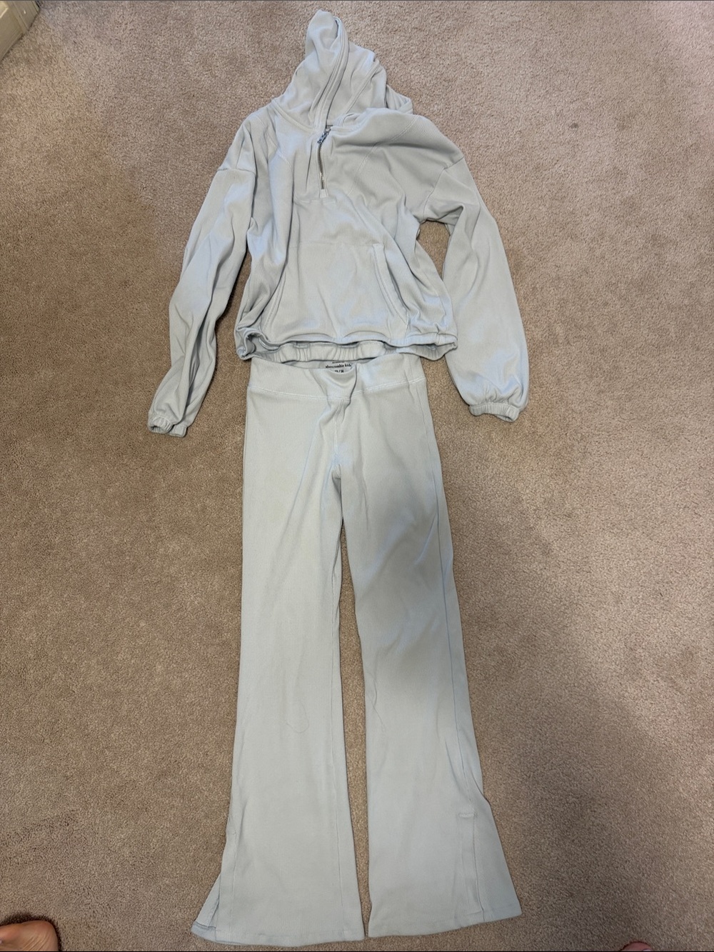 Abercrombie & Fitch Light Gray Kids Matching Hoodie & Flare Pants Set